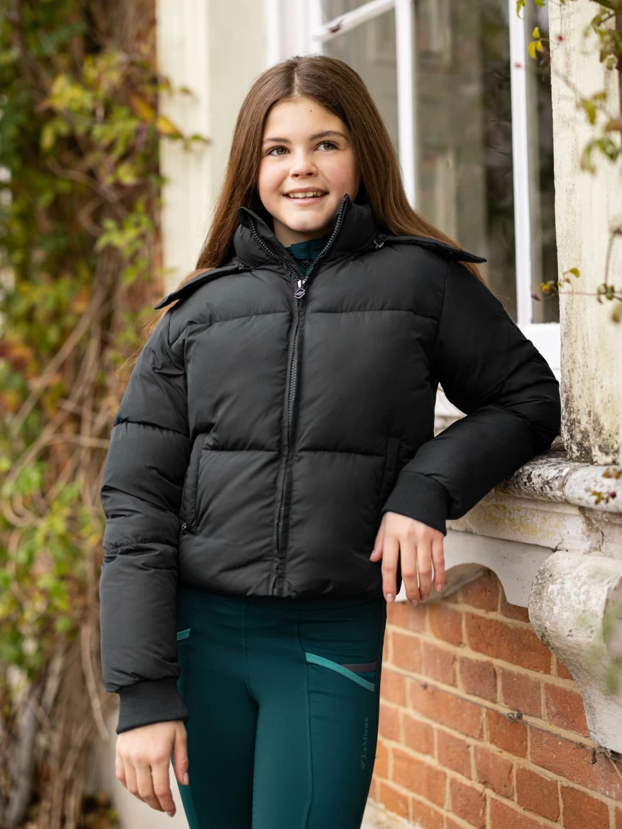 LeMieux Young Rider Gia Puffer Jacket for Equestrians - Lightweight Warm Black Equestrian Coat
