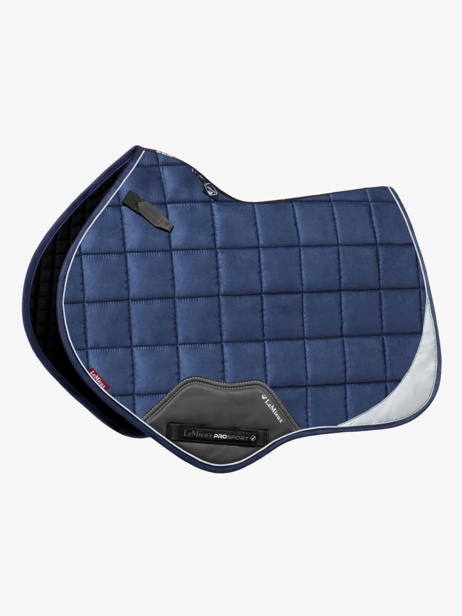 LeMieux Navy Suede Square Close Contact Saddle Pad with Reflective Trim