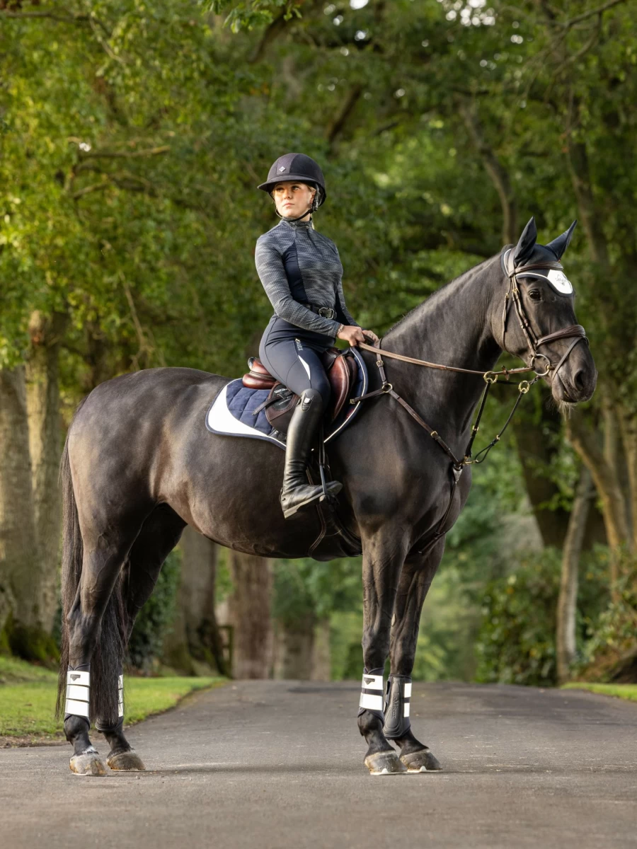 LeMieux Navy Suede Square Close Contact Saddle Pad with Reflective Trim