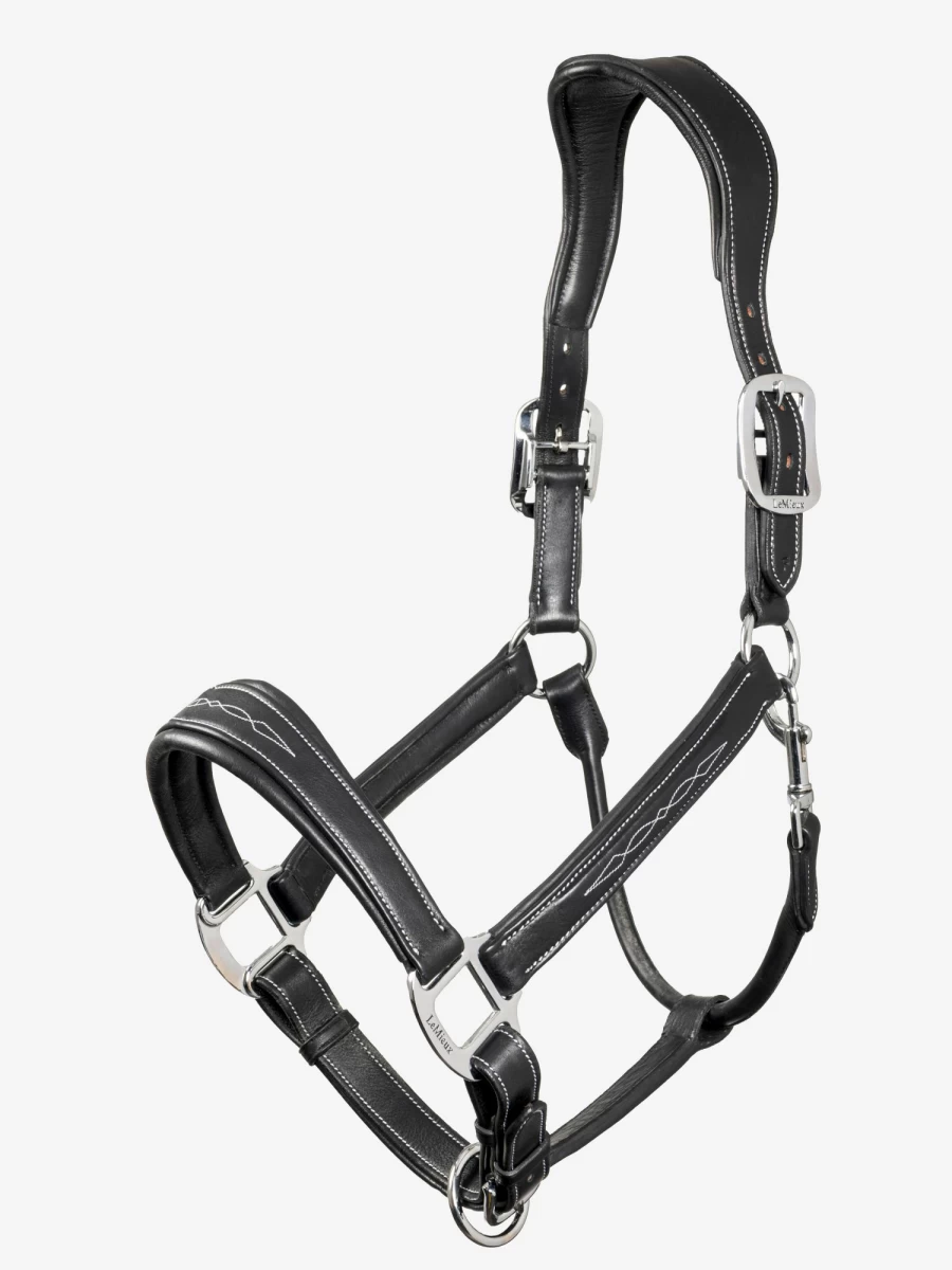 LeMieux Premium Stitched Leather Headcollar for Horses - Black Equestrian Headcollar