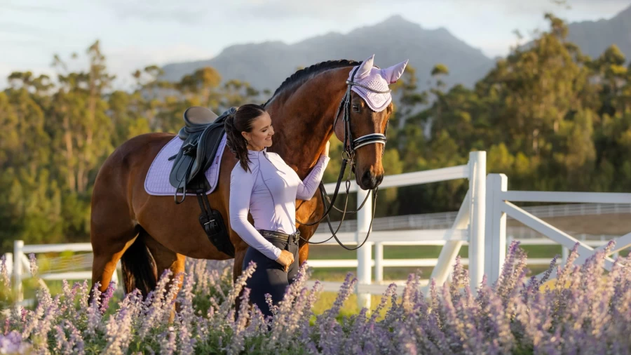 LeMieux Suede Dressage Square Saddle Pad in Wisteria Purple for Horse Riding
