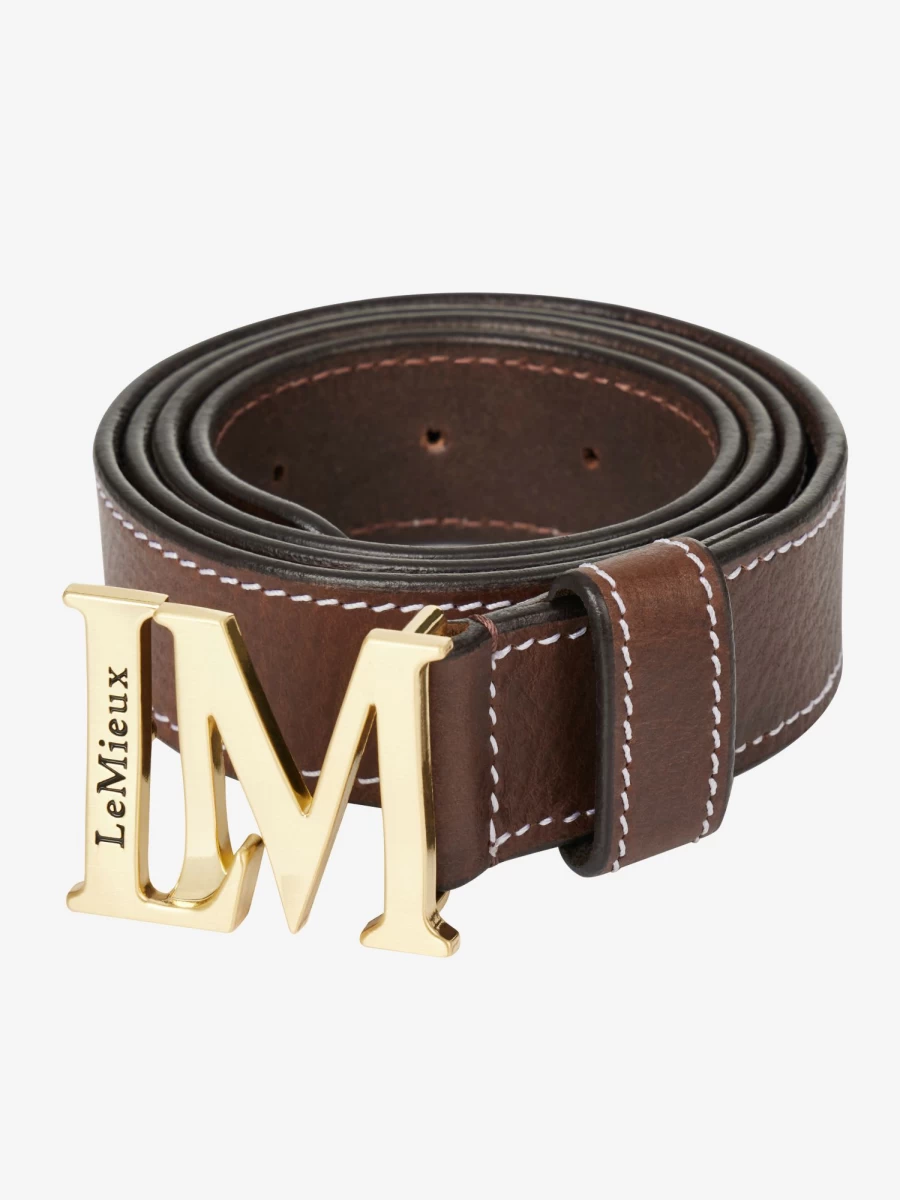 LeMieux Monogram Brown Genuine Leather Belt for Men & Women - Stylish Designer Buckle