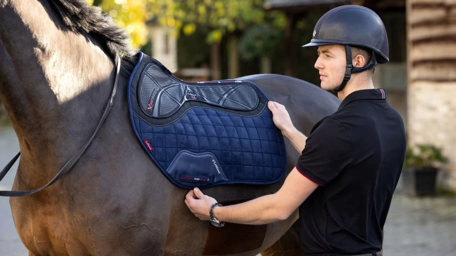 LeMieux X-Grip Silicone Non-Slip Square Exercise Riding Pad in Navy - Large Size for Horses