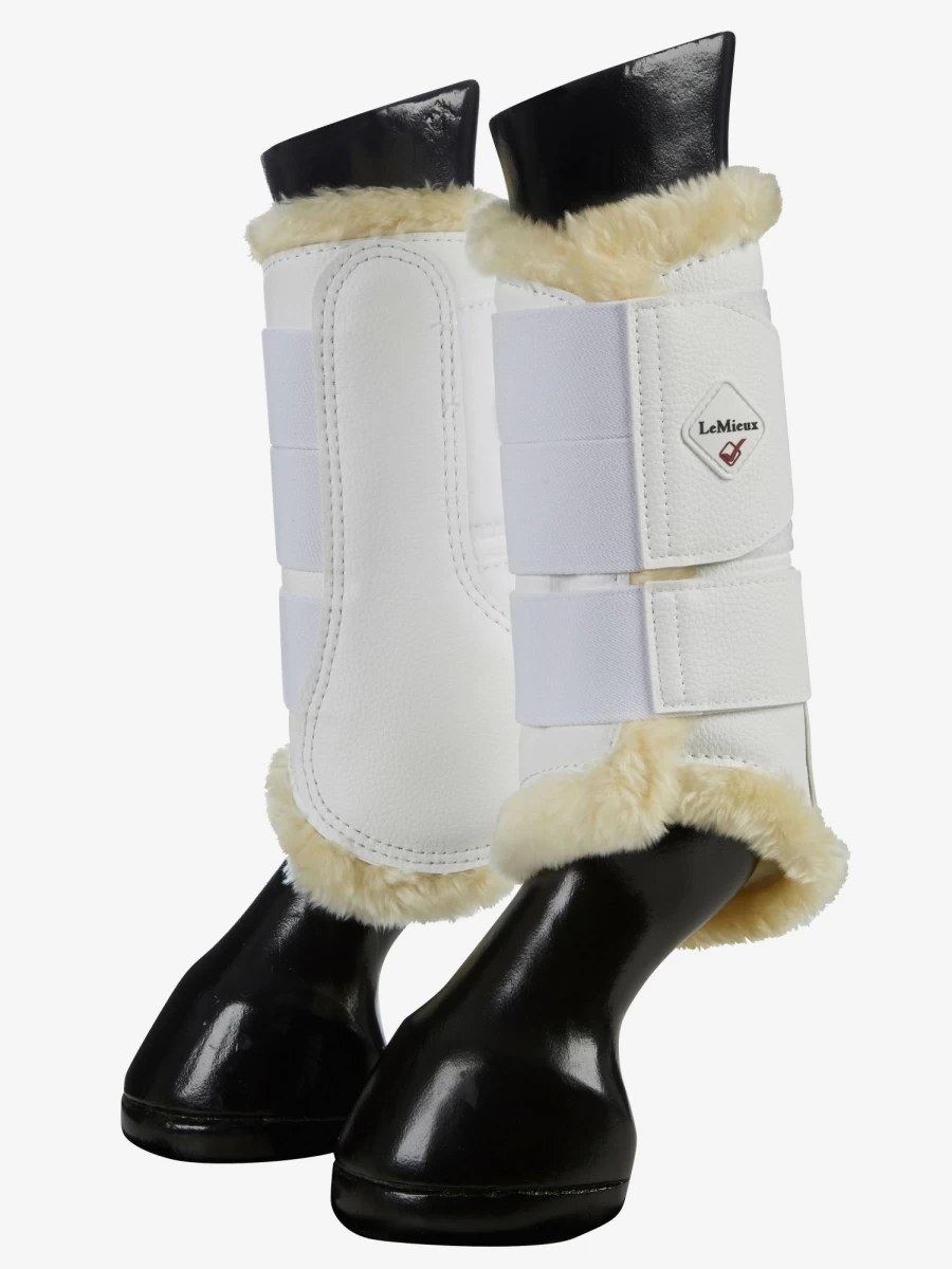 LeMieux Fleece Lined Brushing Boots for Horses - Warm White Equine Leg Protection