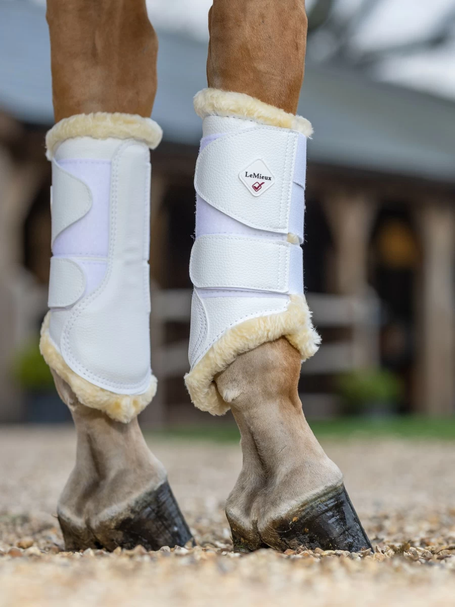 LeMieux Fleece Lined Brushing Boots for Horses - Warm White Equine Leg Protection