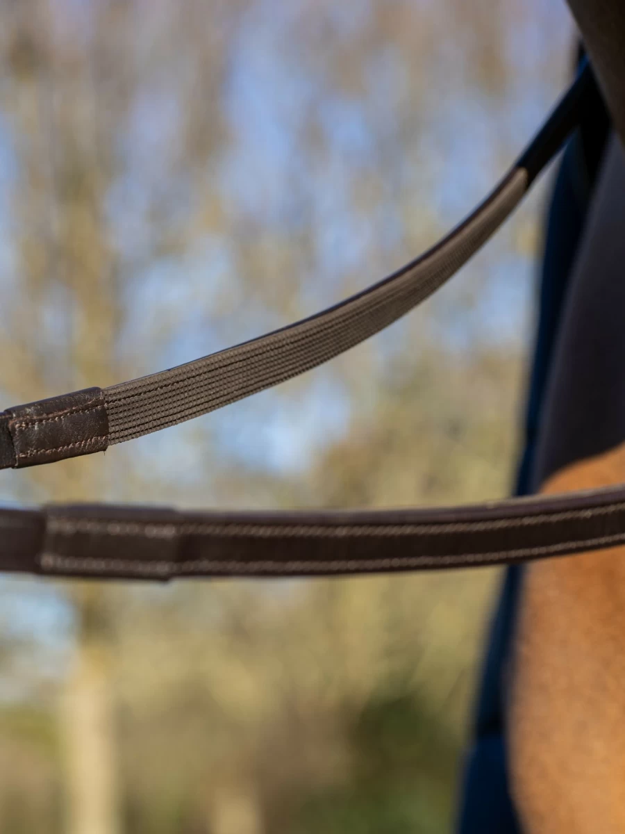 LeMieux Brown Brass Rubber Half Lined Horse Riding Reins for Equestrian Sports