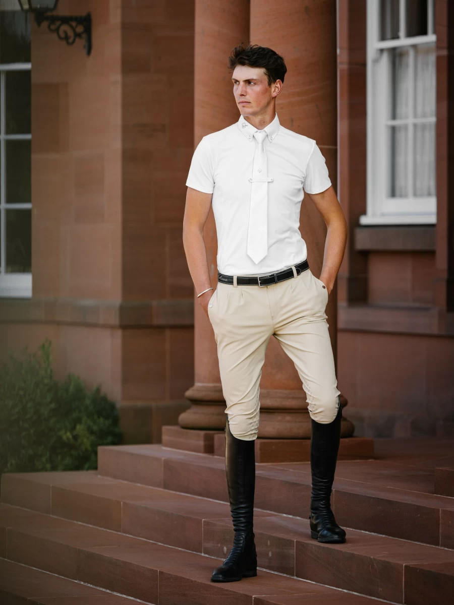 LeMieux Men's Beige Classic Elite Pleated Breech Equestrian Riding Trousers