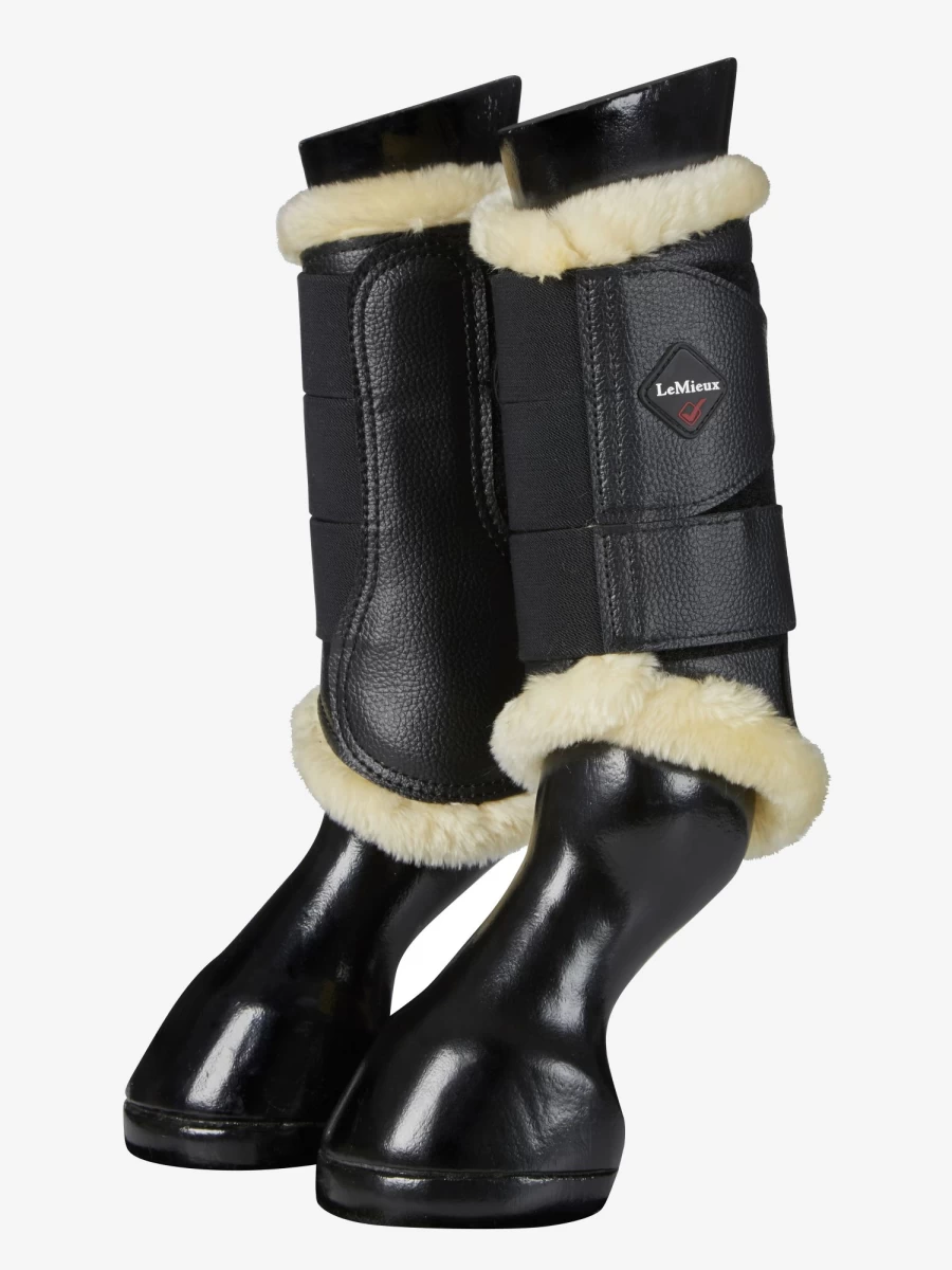 LeMieux Fleece Lined Brushing Boots for Horses - Black/Natural Equestrian Leg Protection