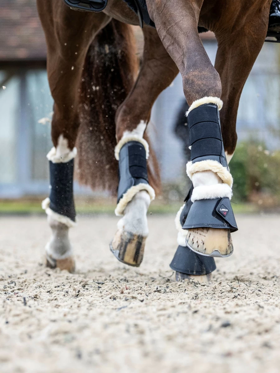 LeMieux Fleece Lined Brushing Boots for Horses - Black/Natural Equestrian Leg Protection