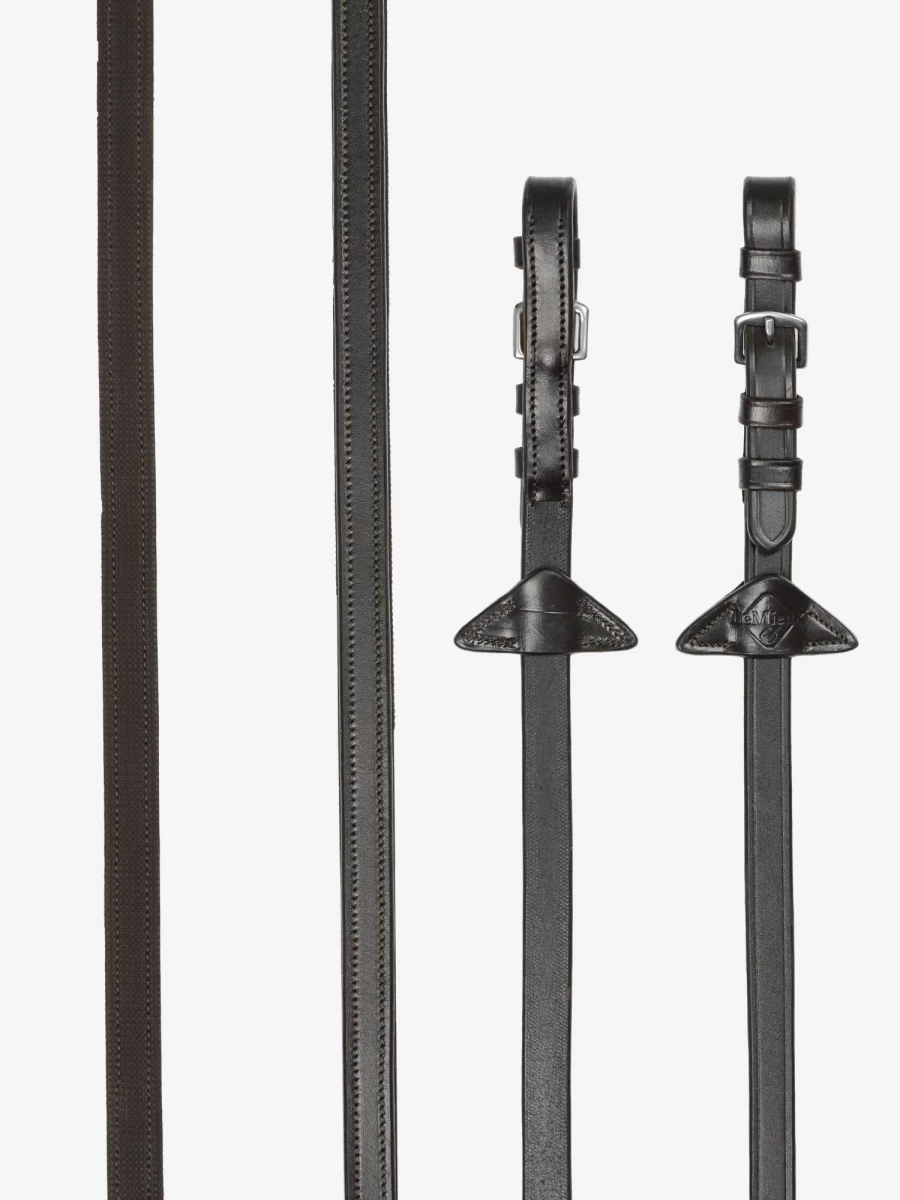 LeMieux Rubber Half Lined Reins for Horses - Premium Brown/Silver Equestrian Training Gear