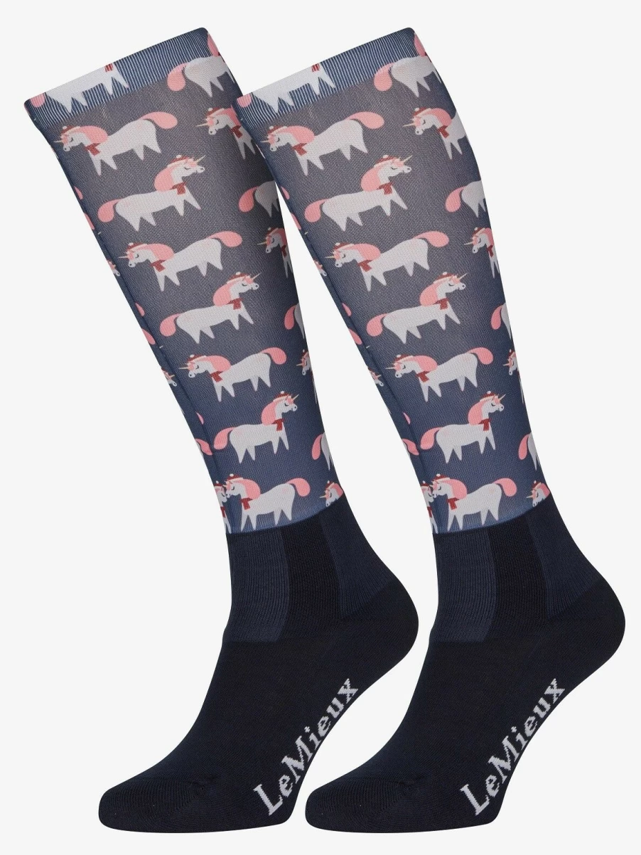 LeMieux Christmas Unicorn Footsie Socks for Women - Festive Cozy Crew Socks
