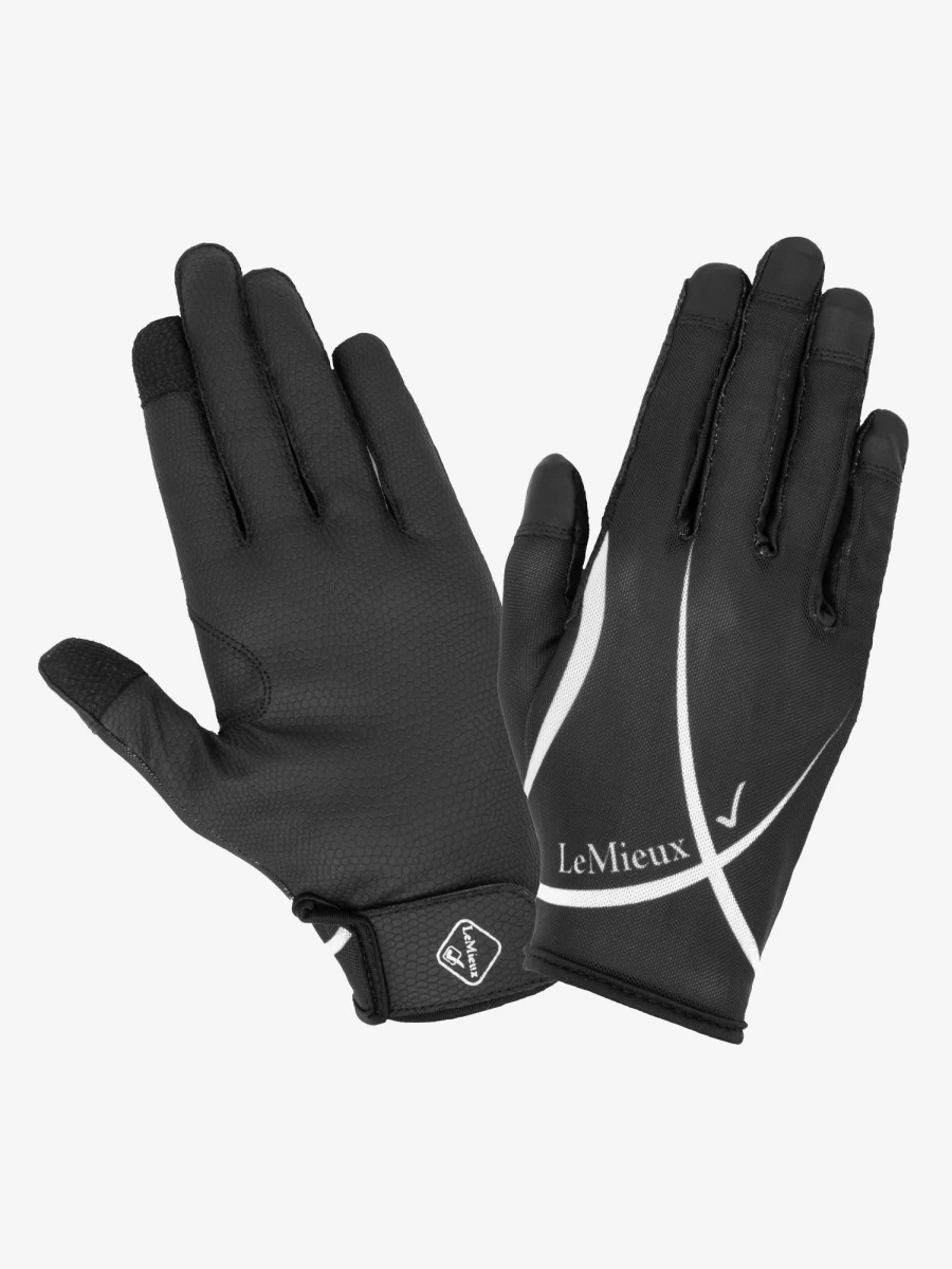 LeMieux Black Soleil Mesh Riding Gloves - Breathable Equestrian Gloves for Horse Riding