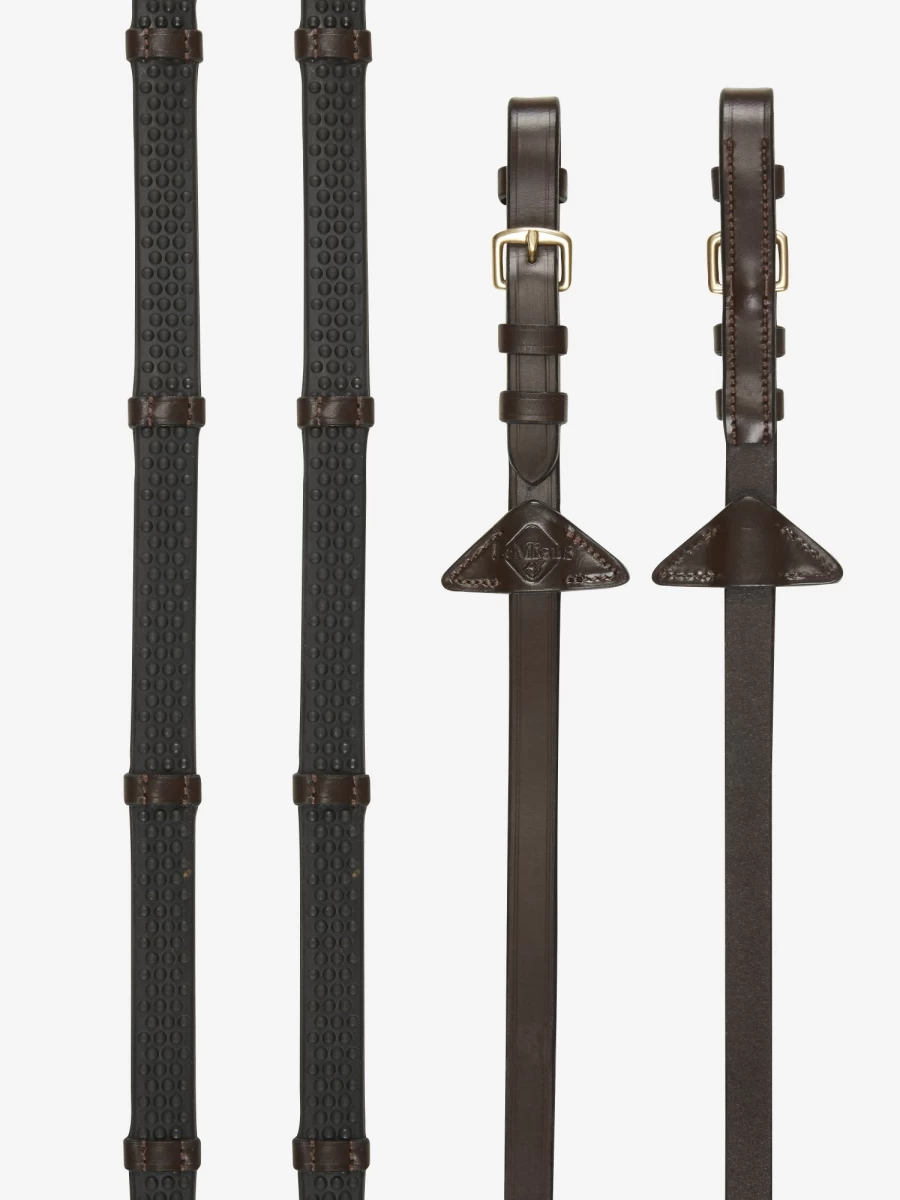 LeMieux Havana/Brass Soft Rubber Horse Reins with Stoppers for Secure Grip
