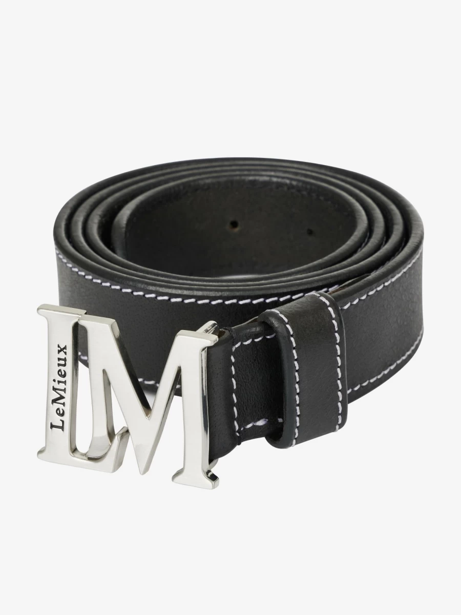 LeMieux Monogram Black Leather Belt for Men & Women - Stylish Designer Accessory