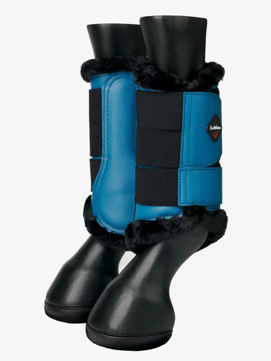 LeMieux Fleece Lined Brushing Boots for Horses - Warm Marine Equestrian Leg Wraps