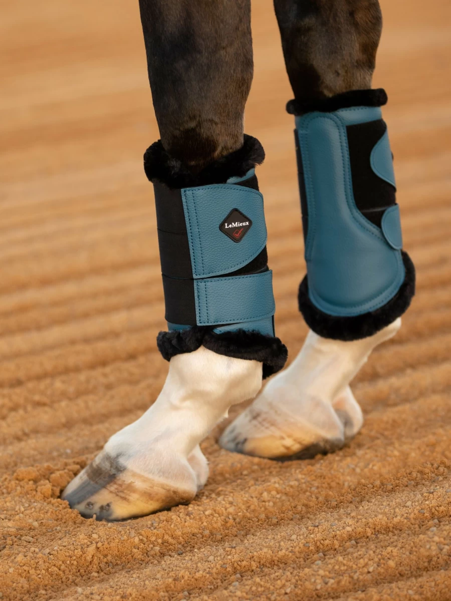 LeMieux Fleece Lined Brushing Boots for Horses - Warm Marine Equestrian Leg Wraps