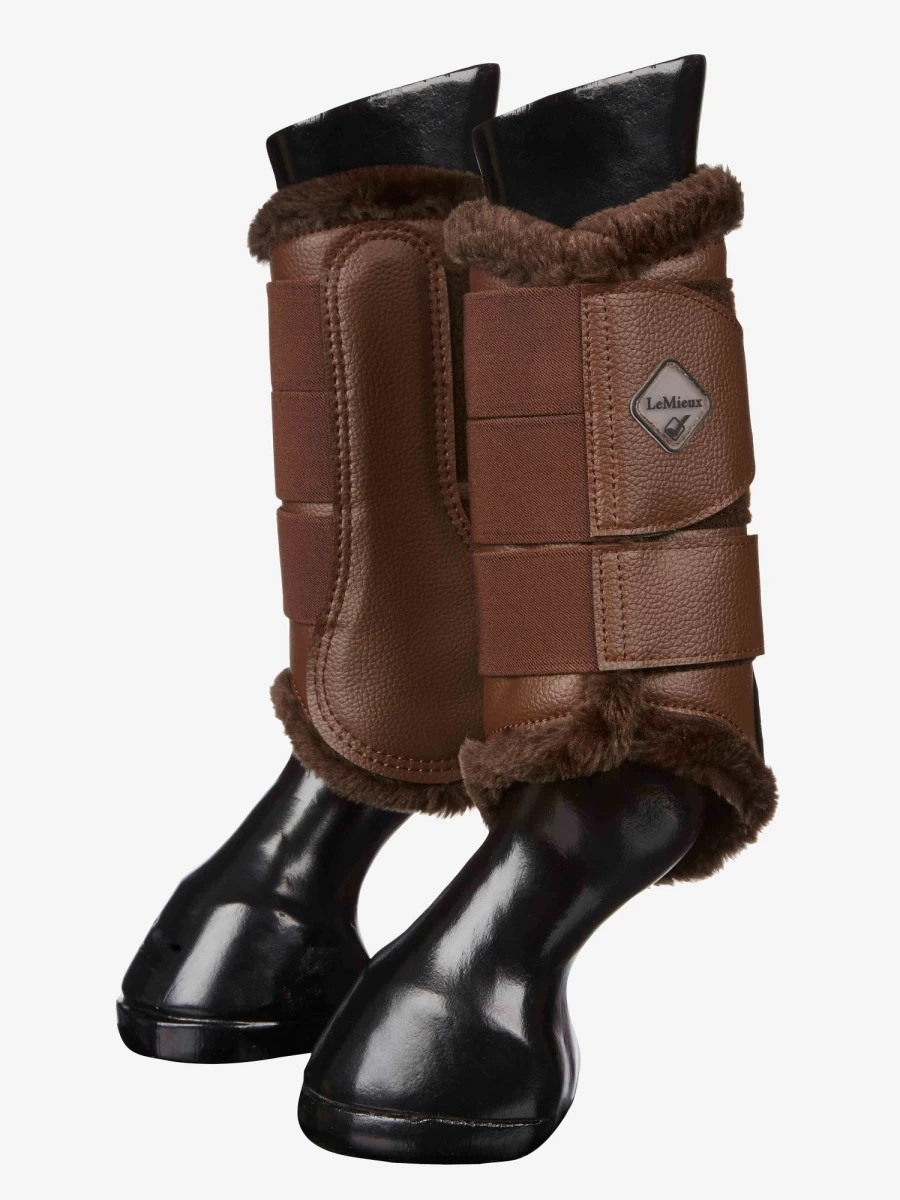LeMieux Fleece Lined Brushing Boots for Horses - Warm Brown Equine Leg Protection