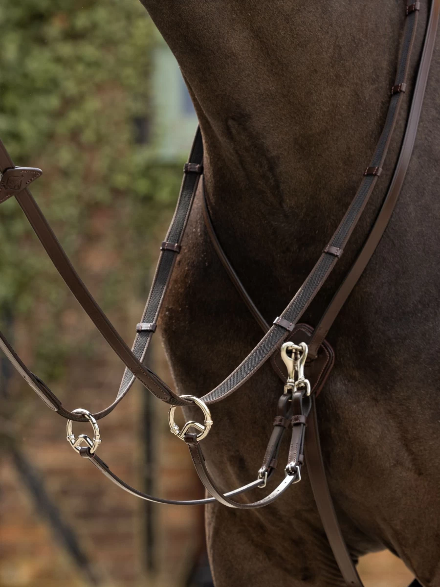 LeMieux Kudos Running Martingale Bridle - Havana Brown & Silver Equine Training Gear