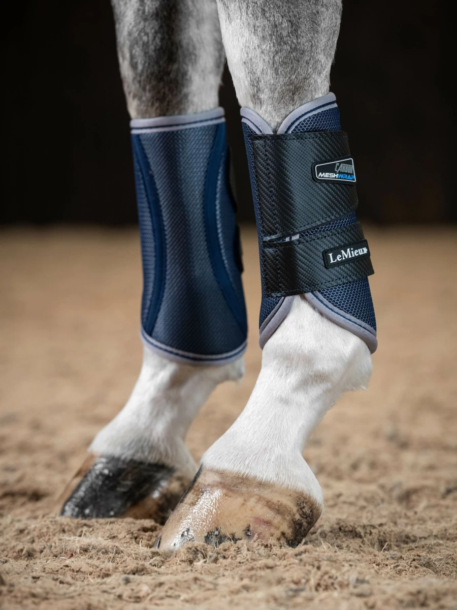 LeMieux Navy Carbon Mesh Equestrian Wrap Boots – Breathable Horse Riding Boots for Comfort & Support