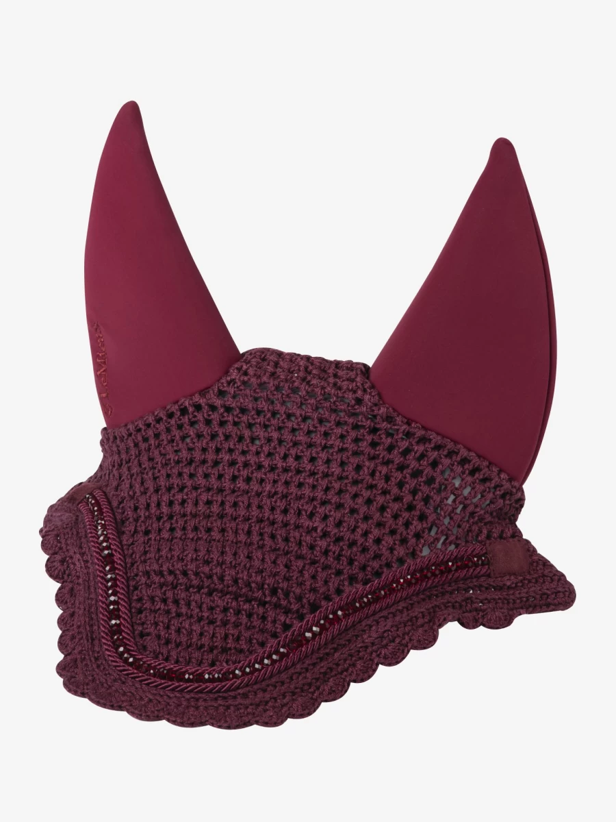 LeMieux Diamante Acoustic Fly Hood Burgundy - Breathable Horse Fly Mask with Crystal Embellishments