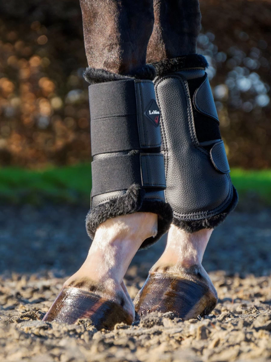LeMieux Black Fleece Lined Brushing Horse Boots for Warmth & Protection