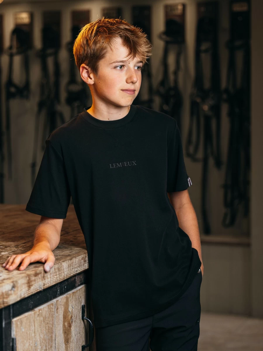 LeMieux Boys' Black T-Shirt for Young Riders - Comfortable Equestrian Tee