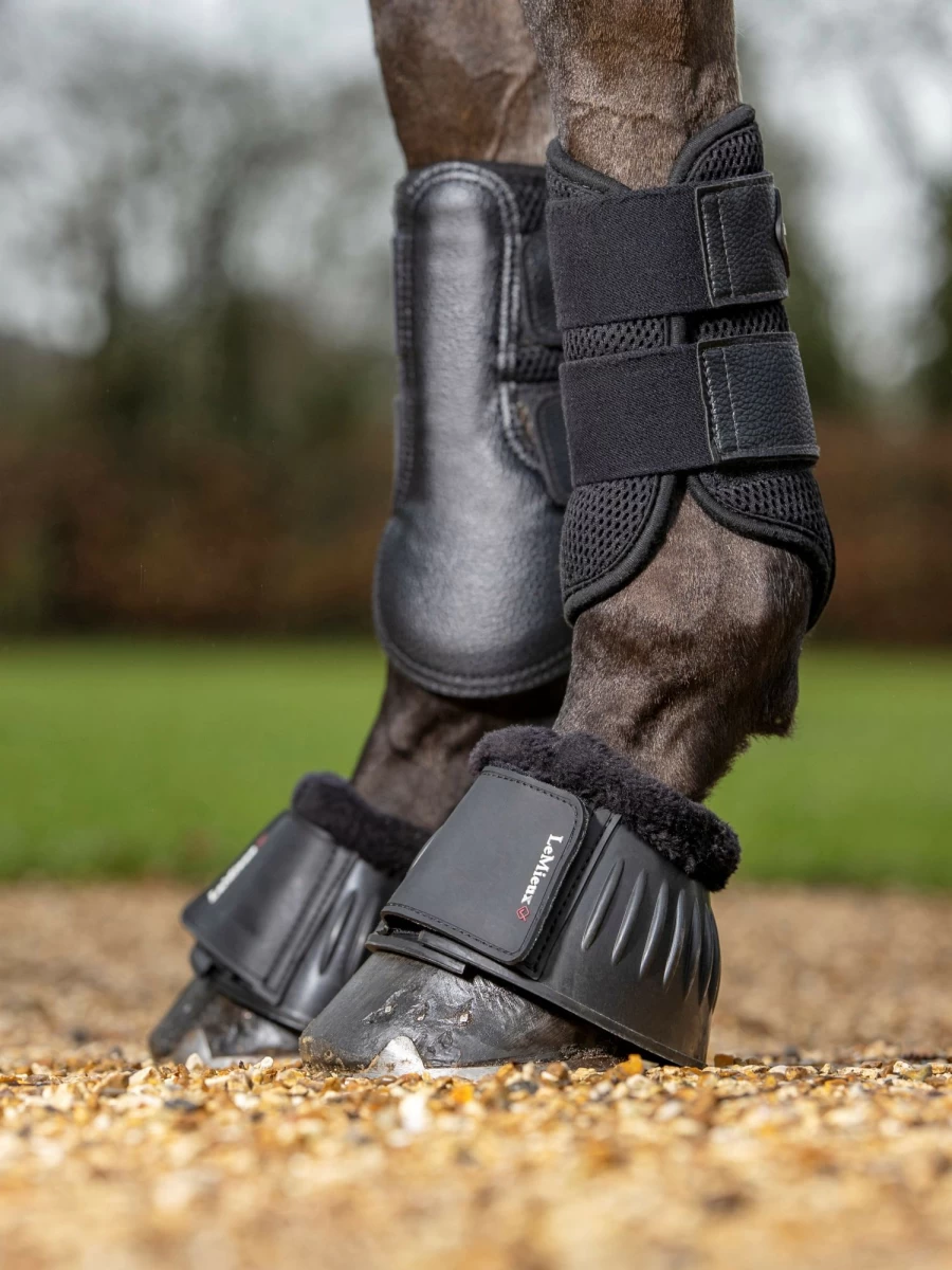 LeMieux Fleece-Lined Rubber Bell Boots for Horses - Black