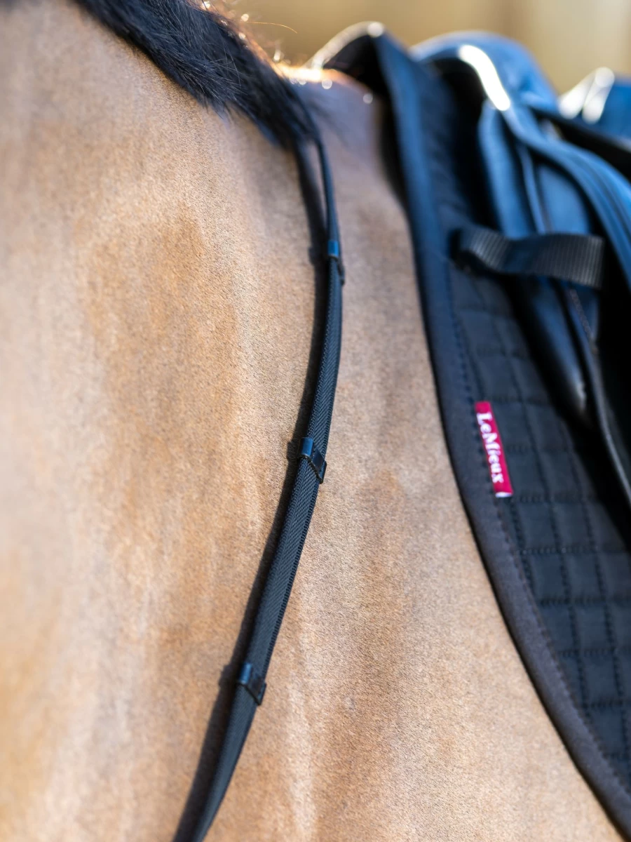 LeMieux Black/Silver Rubber Grip Continental Horse Riding Reins for Enhanced Control