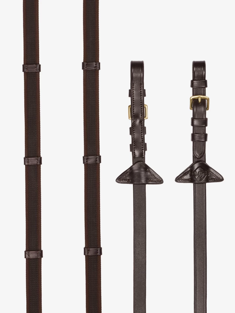 LeMieux Havana/Brass Rubber Grip Continental Reins for Enhanced Control and Comfort