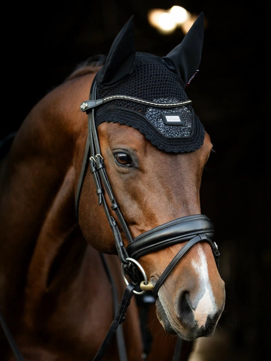 LeMieux Adour Fly Hood - Black Equestrian Fly Mask for Horses