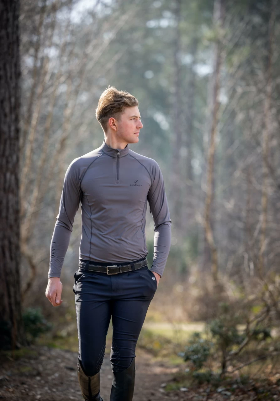 LeMieux Men's Thermal Base Layer Top - Slate Grey, Moisture-Wicking & Breathable