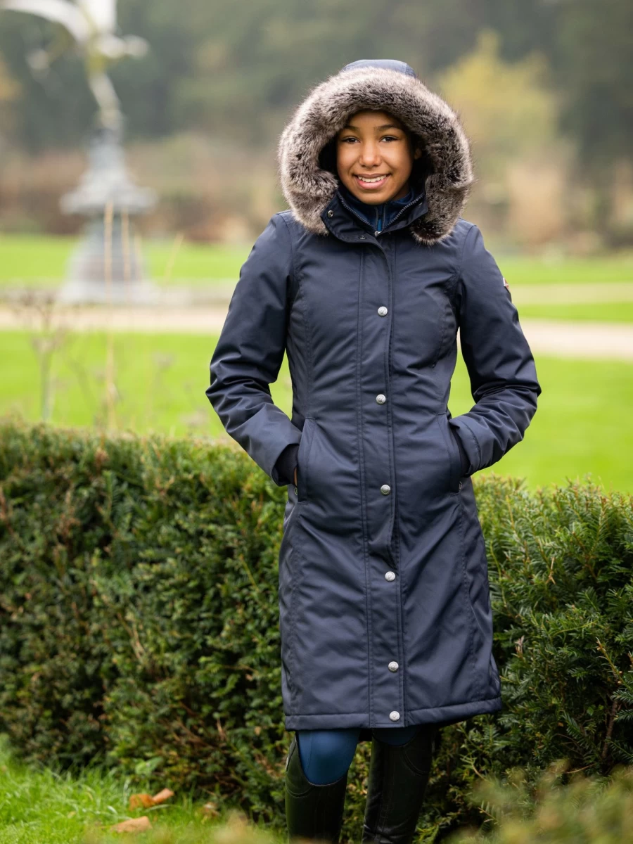 LeMieux Navy Waterproof Equestrian Riding Coat for Young Riders – Long Length