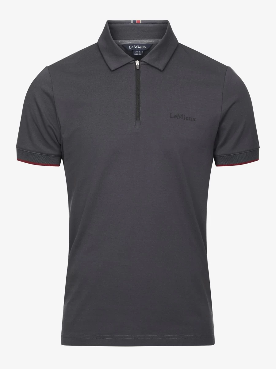 LeMieux Men's Elite Performance Zip Polo Shirt - Charcoal Grey, Moisture-Wicking & Breathable Golf Tennis Top