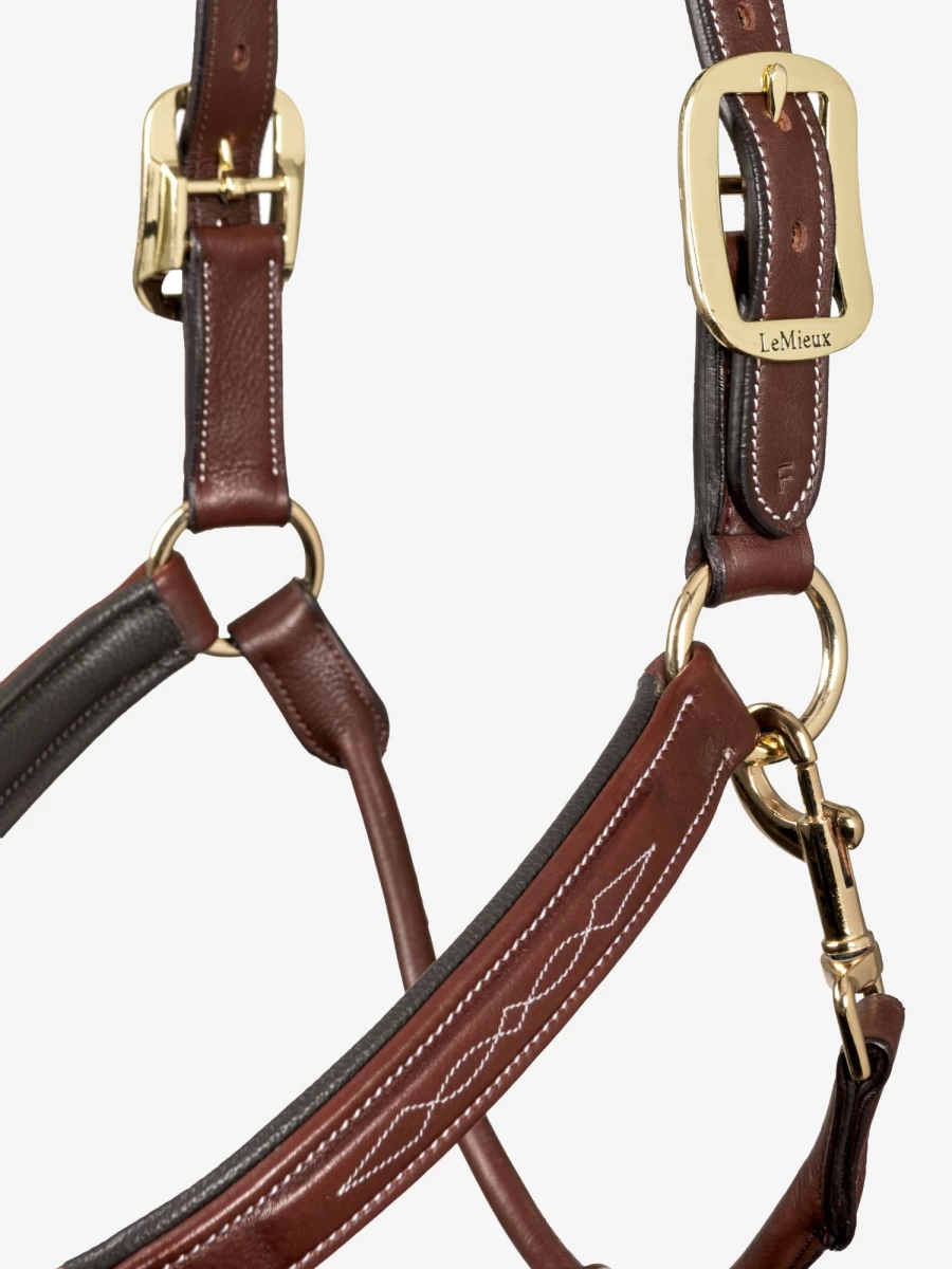 LeMieux Premium Brown Stitched Leather Headcollar for Horses – Durable & Comfortable