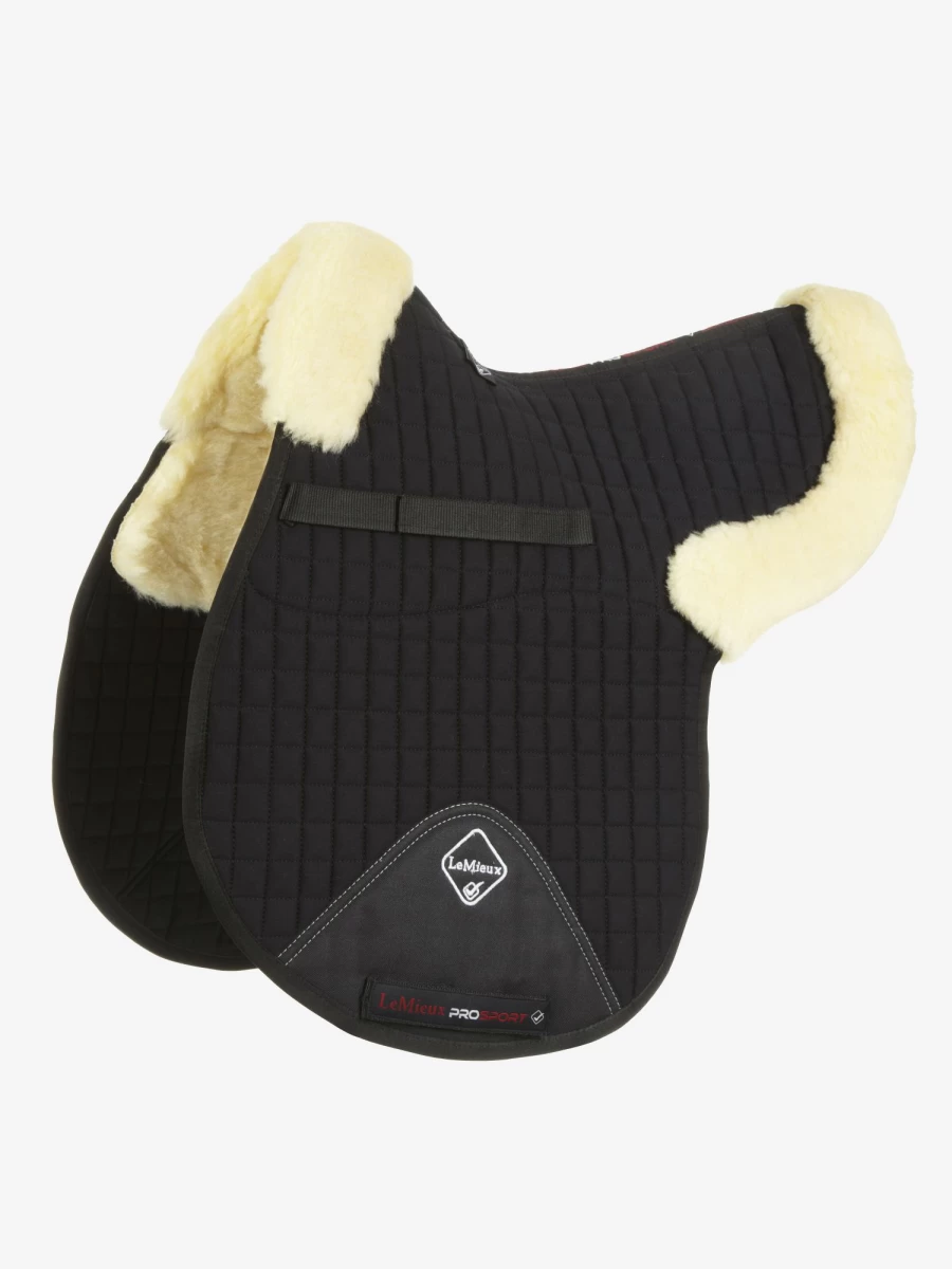 LeMieux Merino Half Lined GP Numnah - Black/Natural Sheepskin Equestrian Saddle Pad