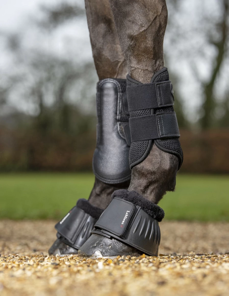 LeMieux Black Mesh Brushing Boots for Horses – Breathable & Lightweight Leg Protection