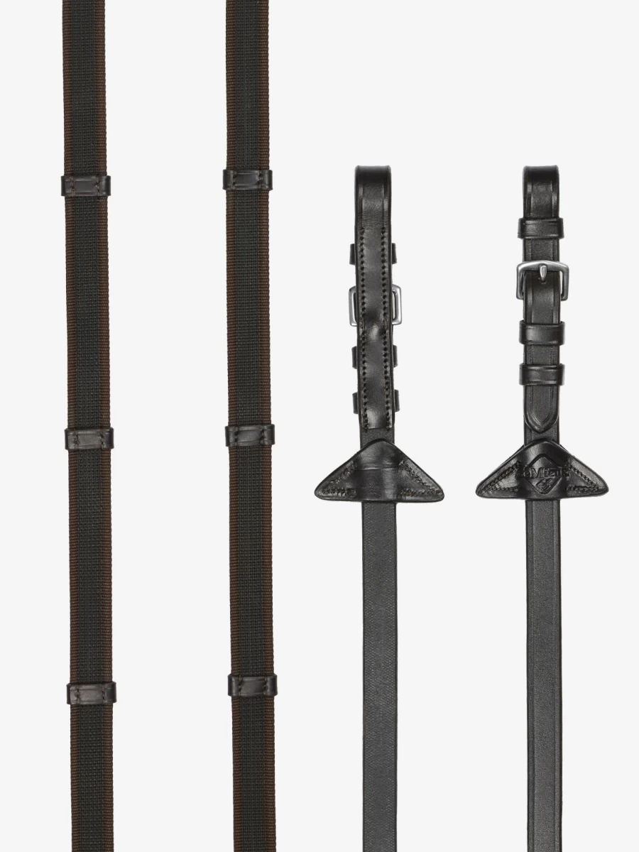 LeMieux Brown/Silver Rubber Grip Continental Reins for Enhanced Control and Comfort