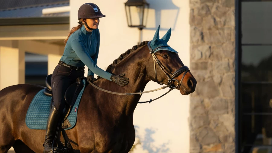 LeMieux Suede Dressage Square Saddle Pad in Marine Blue for Equestrian Riding