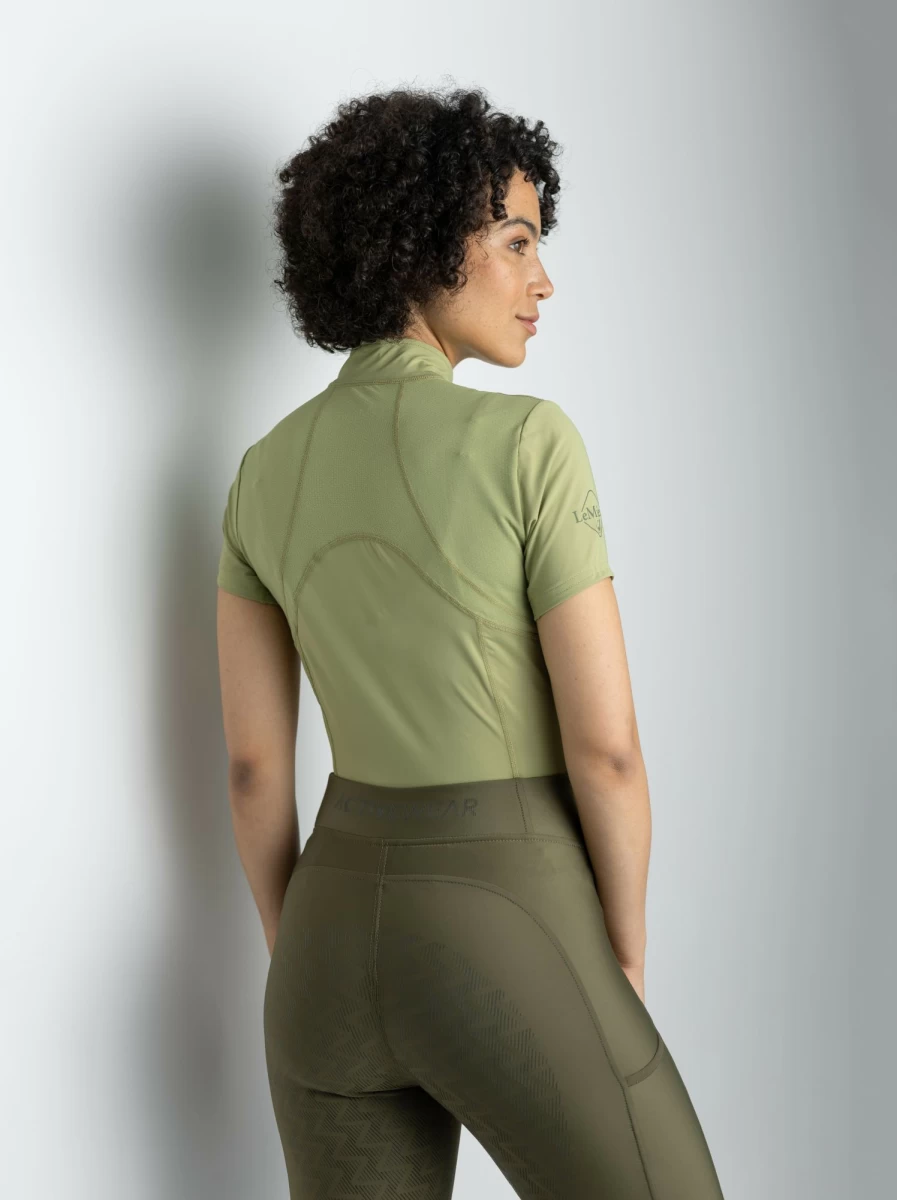 LeMieux Mia Mesh Short Sleeve Base Layer Top in Moss Green for Women