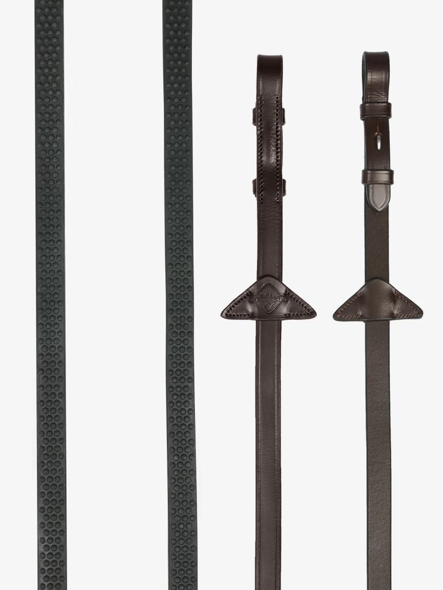 LeMieux Soft Rubber Reins for Horses - Havana Brown & Silver Equestrian Training Gear