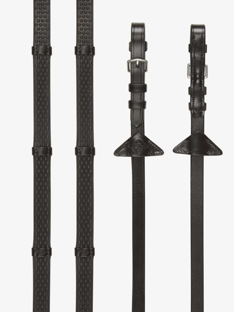 LeMieux Soft Rubber Horse Reins with Stoppers - Brown/Silver for Secure Grip & Comfort