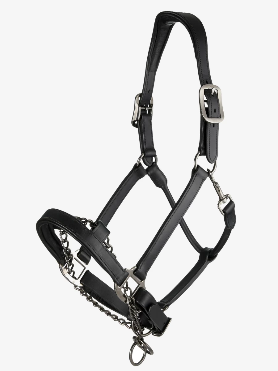 LeMieux Black Leather Headcollar for Horse Training and Control
