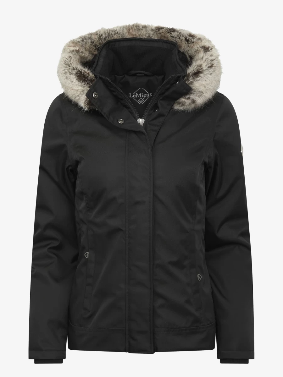 LeMieux Waterproof Short Coat for Women - Lightweight Black Rain Jacket with Hood