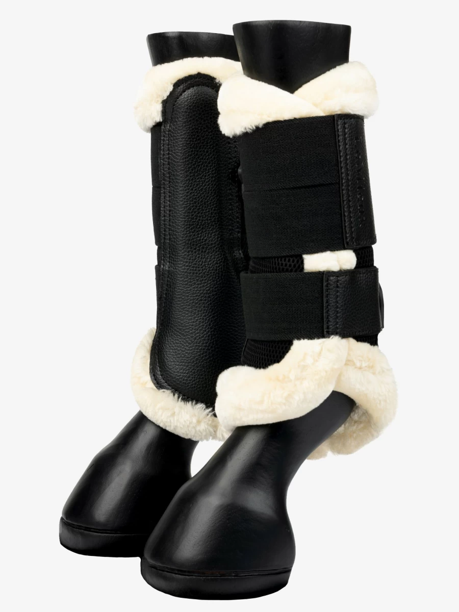 LeMieux Fleece Lined Mesh Brushing Boots for Horses - Breathable Black/Natural Leg Wraps for Comfort & Protection