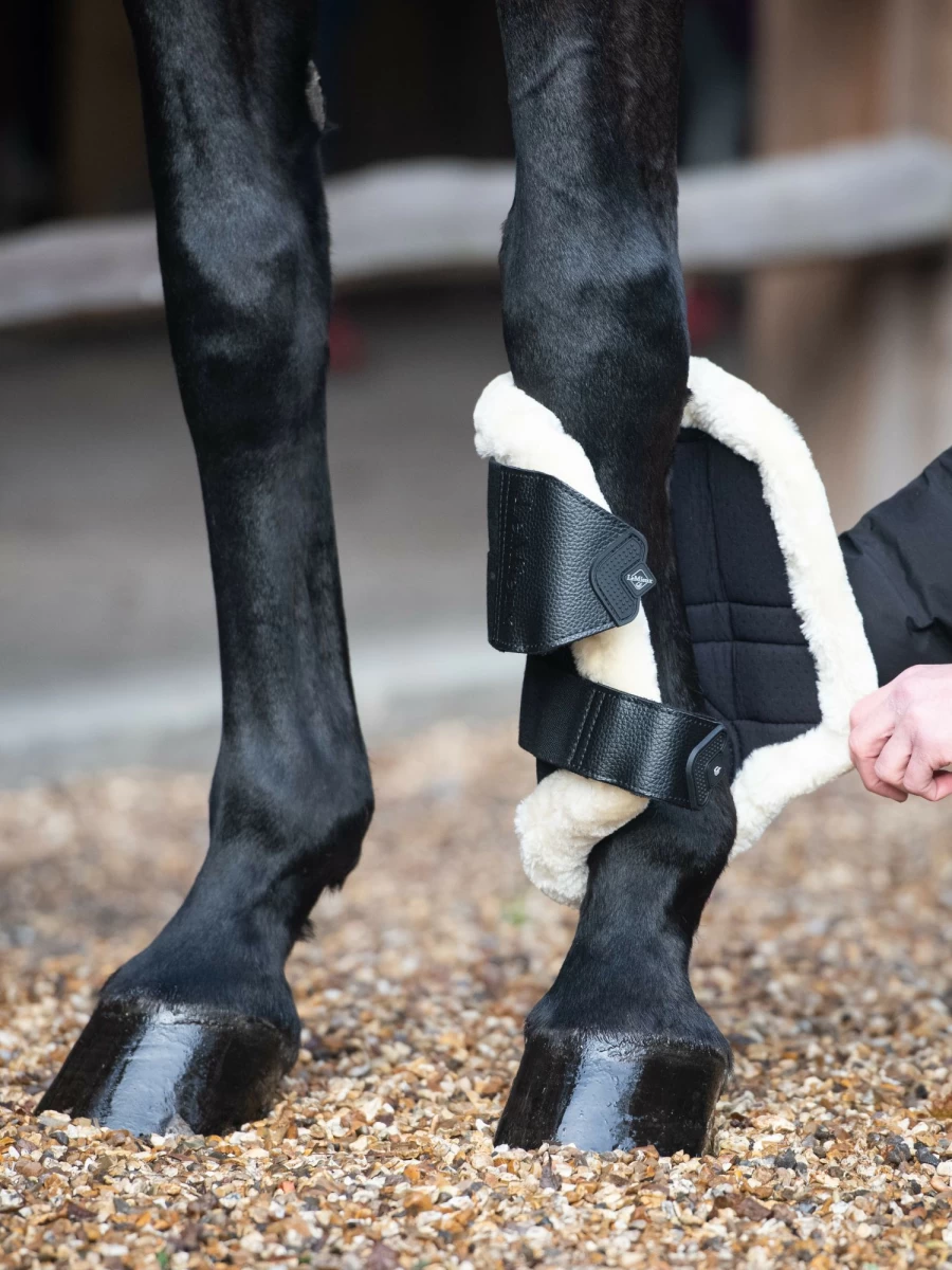 LeMieux Fleece Lined Mesh Brushing Boots for Horses - Breathable Black/Natural Leg Wraps for Comfort & Protection