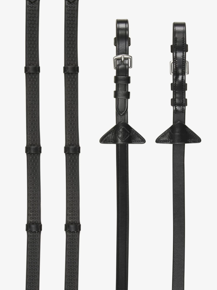 LeMieux Black/Silver Soft Rubber Horse Reins with Stoppers for Secure Grip