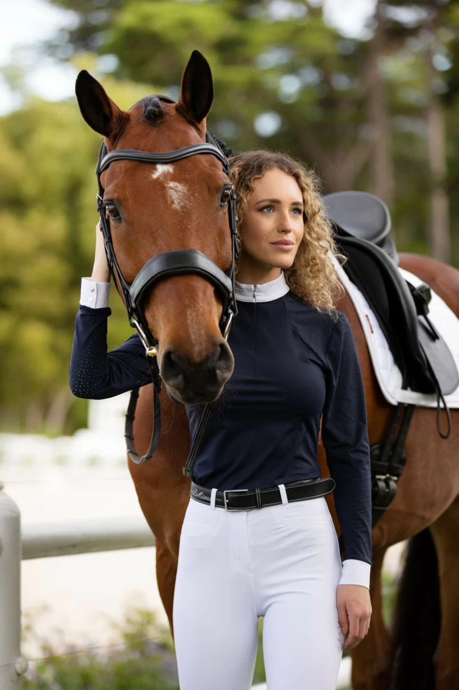 LeMieux Olivia Navy Long Sleeve Show Shirt for Equestrian Competition