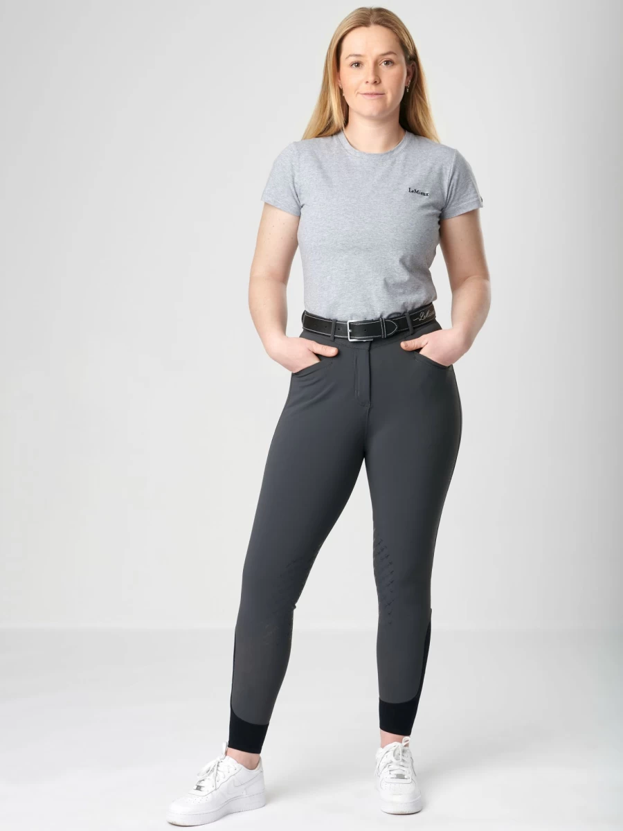 LeMieux Dynamique Knee Grip Breeches for Equestrian Riding - Graphite Grey Equestrian Tights