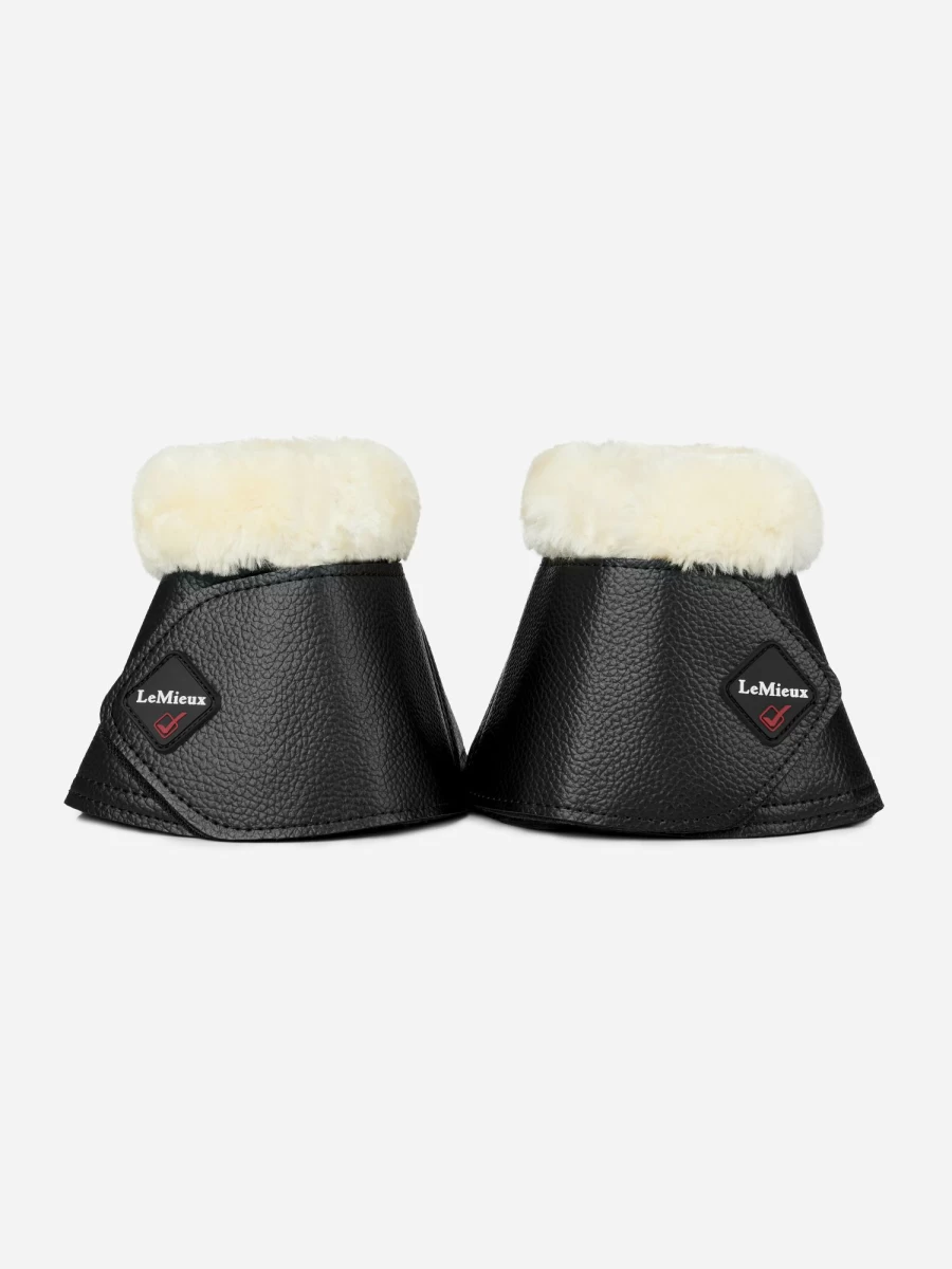 LeMieux Fleece Wrap Around Over Reach Boots for Horses - Black/Natural Equestrian Leg Protection