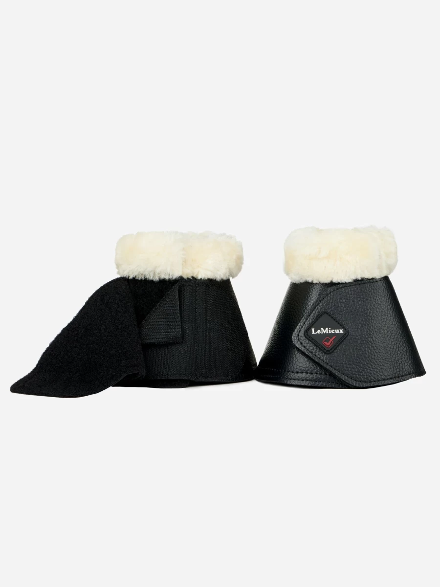 LeMieux Fleece Wrap Around Over Reach Boots for Horses - Black/Natural Equestrian Leg Protection
